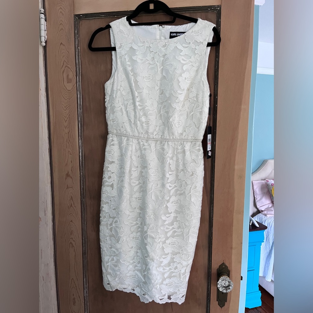 NWT Karl Lagerfeld white sheath lace dress size 2